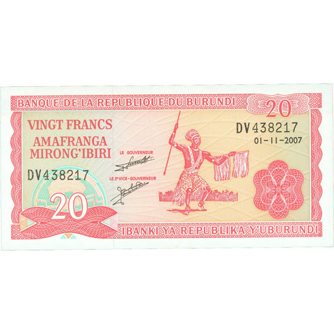 2007 Burundi 20 Francs Banknote