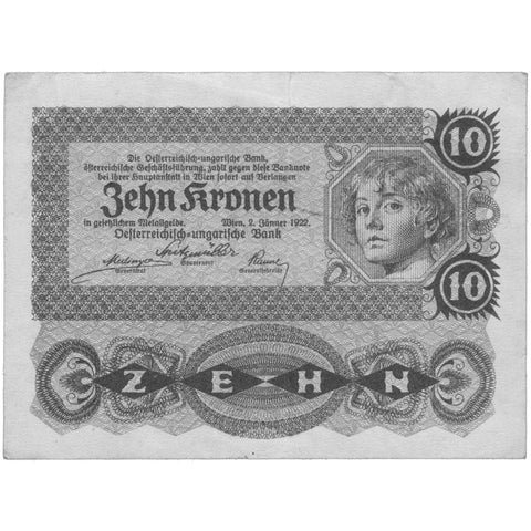 1922 Austria-Hungary 10 Kronen Banknote