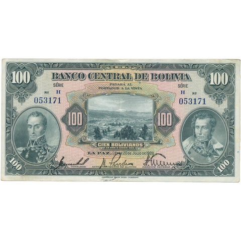 1928 Bolivia 100 Bolivianos Banknote