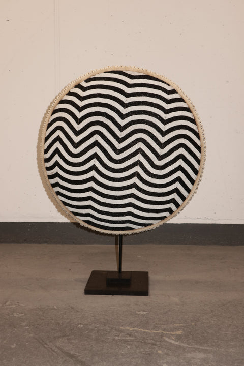 Cameroon Beaded Shield - L - 56cm Black & White 11