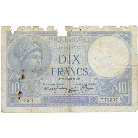 1939 France 10 Francs Banknote