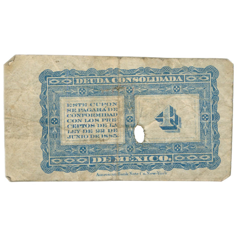 Rare 1887 Mexico Deuda Consolidada 5 Pesos 60 Centavos 