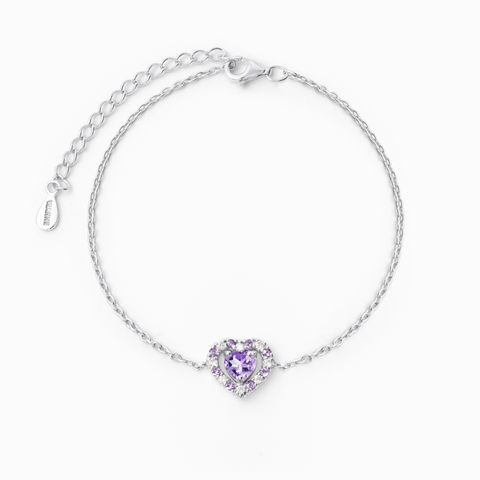 Lila Herz-Lavendel-Amethyst-Armband aus Sterlingsilber