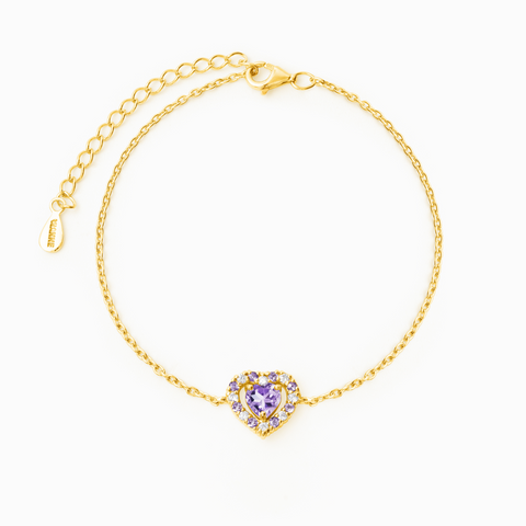 Lila Herz-Lavendel-Amethyst-Armband in 18 Karat Gold Vermeil