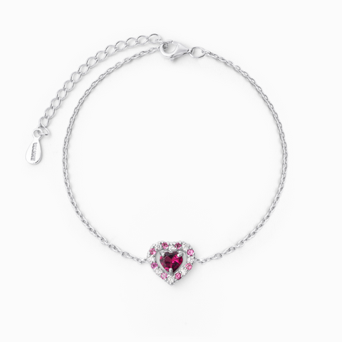 Rotes Herzarmband aus Rhodolith-Granat in Sterlingsilber