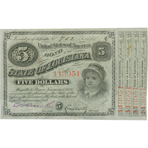 1879 Louisiana $5 Bond Certificate
