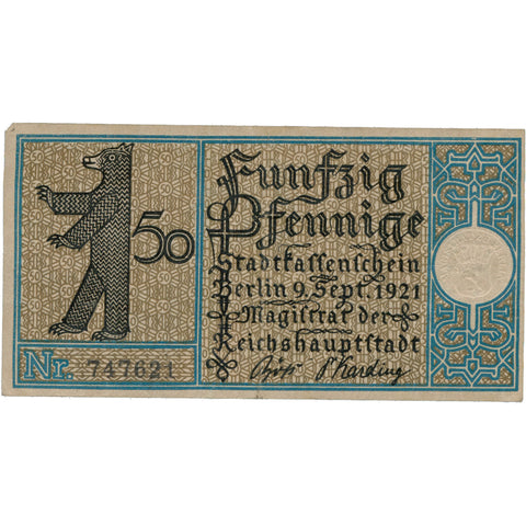 1921 Germany 50 Pfennig Notgeld – Berlin