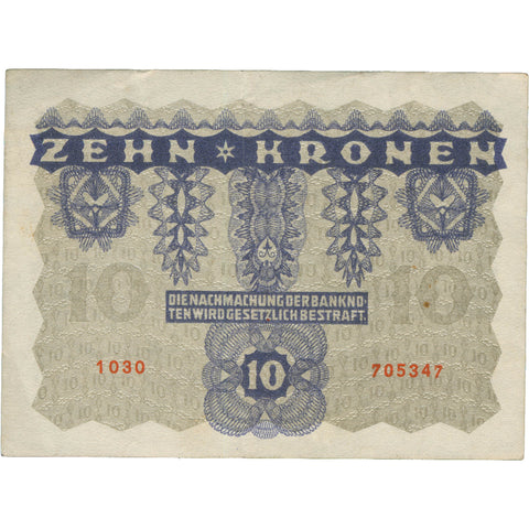 1922 Austria-Hungary 10 Kronen Banknote