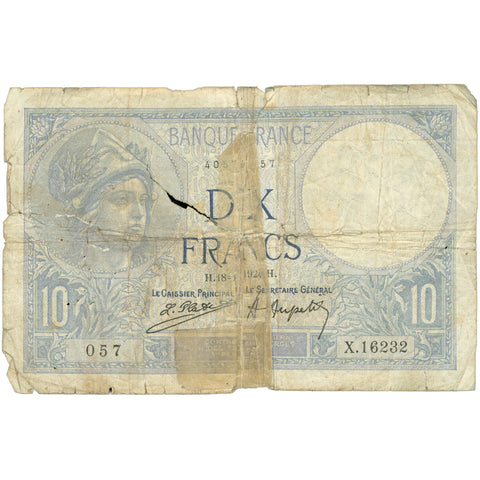 1922 France 10 Francs Banknote 