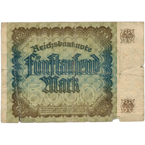 1922 Germany 5000 Mark Banknote