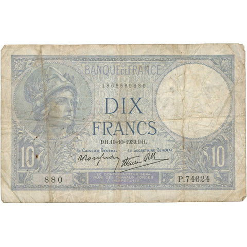 1939 France 10 Francs Banknote 