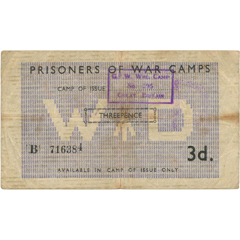 1946 UK Prisoner of War POW Camp 3 Pence Note 