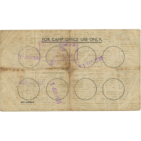 1946 UK Prisoner of War POW Camp 3 Pence Note 