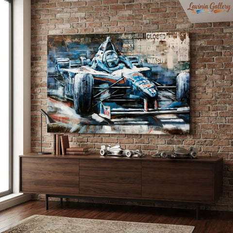 Vintage Handcrafted Race Car 3D Metal Wall Art, Original Painting, Living Room Decor, Unique Gift