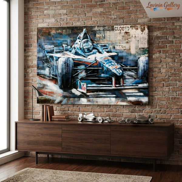 Vintage Handcrafted Race Car 3D Metal Wall Art, Original Painting, Living Room Decor, Unique Gift