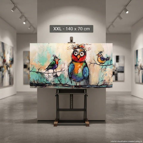 Monika Spiewak - Crazy Birds - Oil Painting Stretched On The Frame - XXL - Ready To Hang - 1/1 Unique Piece