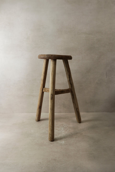 Vintage Rustic Elm Wood Stool - Round - No 2