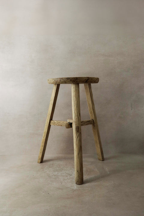 Vintage Rustic Elm Wood Stool - Round - No 5