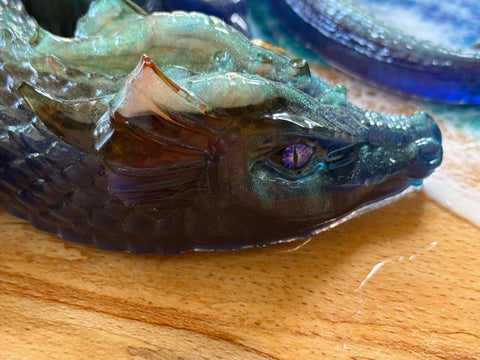 XL Teal Sleeping Dragon — Handmade Resin Art Ornament