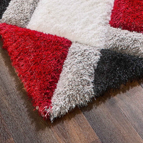 Tapis géométrique 3D rouge à poils longs