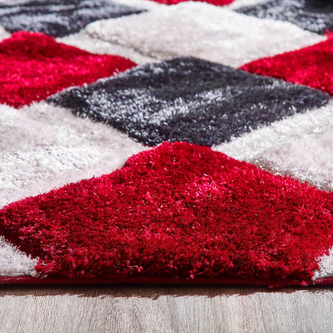 Tapis géométrique 3D rouge à poils longs