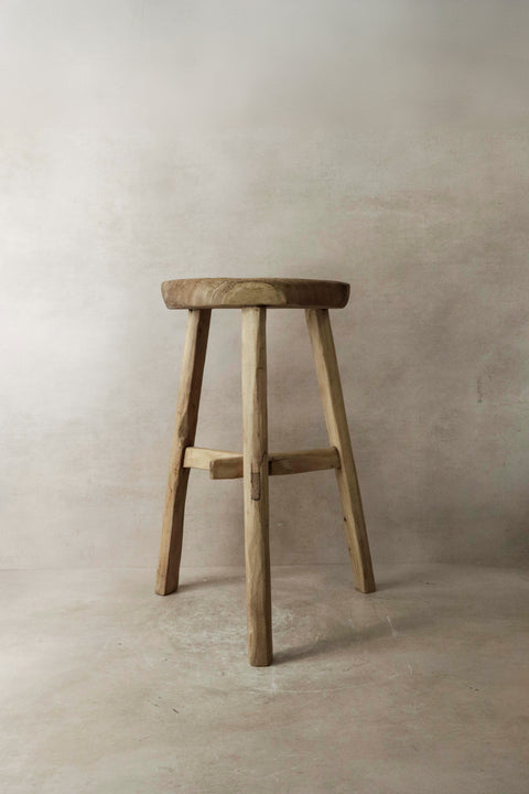 Vintage Rustic Elm Wood Stool - Round - No 6