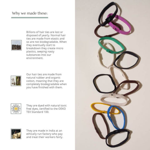 Black Plastic-Free Hair Ties - 6 Pack