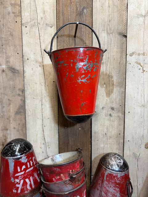 Vintage Galvanised Hanging Fire Bucket Hanging Basket / Plant Pot Planter Pail C