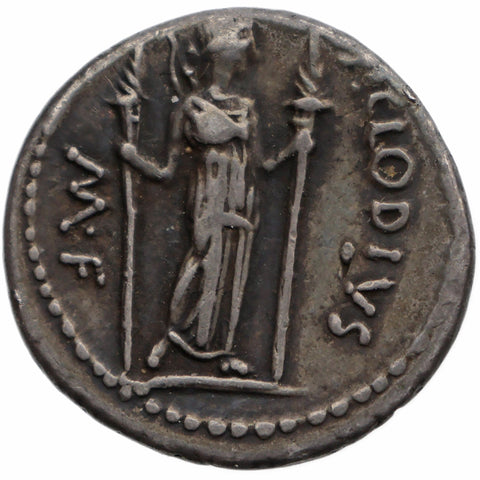 42 BC Roman Republic Denarius Publius Clodius Coin