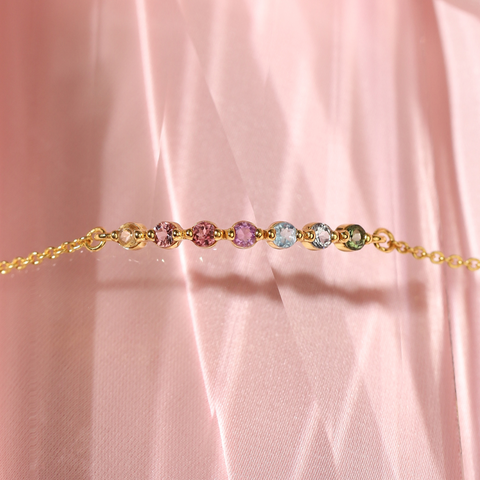 Pastellfarbenes Regenbogen-Edelsteinarmband in 18 Karat Gold Vermeil