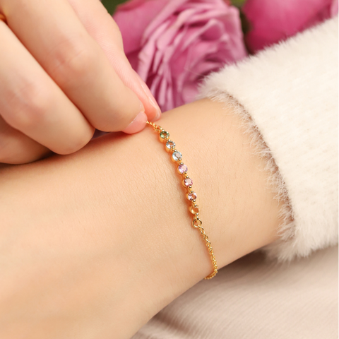Pastellfarbenes Regenbogen-Edelsteinarmband in 18 Karat Gold Vermeil