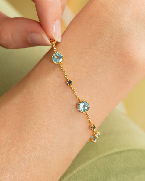 Armband mit blauem Saphir und blauem Topas in 18-karätigem Gold Vermeil