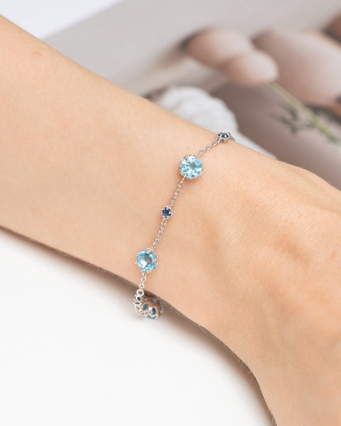 Schmuckset aus Sterlingsilber mit blauem Saphir und blauem Topas