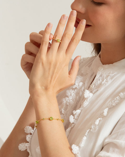 Schmuckset aus Smaragd und Peridot in 18-karätigem Gold Vermeil