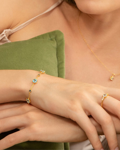 Armband mit blauem Saphir und blauem Topas in 18-karätigem Gold Vermeil