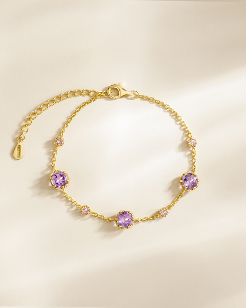 Schmuckset aus rosa Saphir und Amethyst in 18-karätigem Gold Vermeil