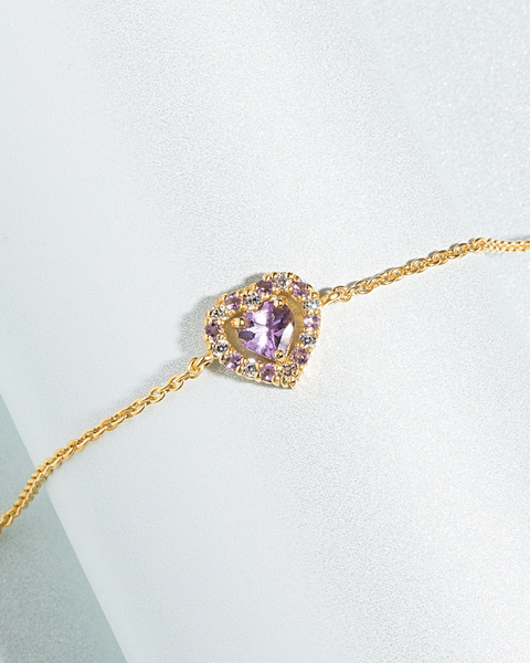 Lila Herz-Lavendel-Amethyst-Armband in 18 Karat Gold Vermeil