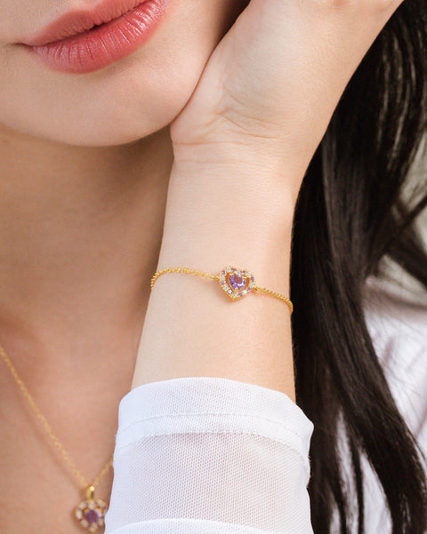 Lila Herz-Lavendel-Amethyst-Armband in 18 Karat Gold Vermeil