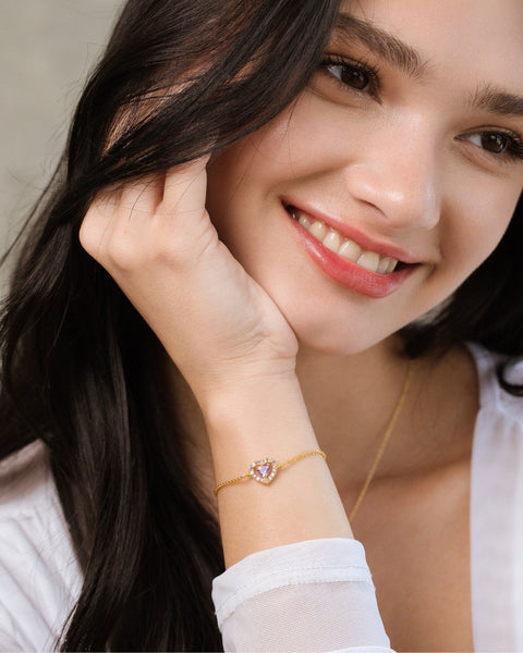 Lila Herz-Lavendel-Amethyst-Armband in 18 Karat Gold Vermeil