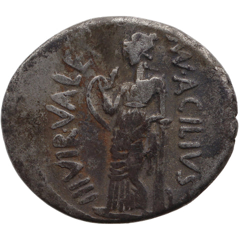 49 BC Roman Republic Denarius Manius Acilius Glabrio Coin Silver