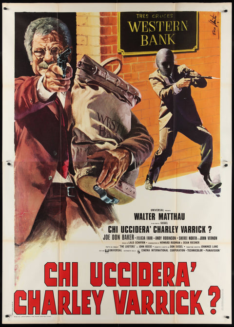 Affiche de film italienne originale à deux volets de Charley Varrick (1973)