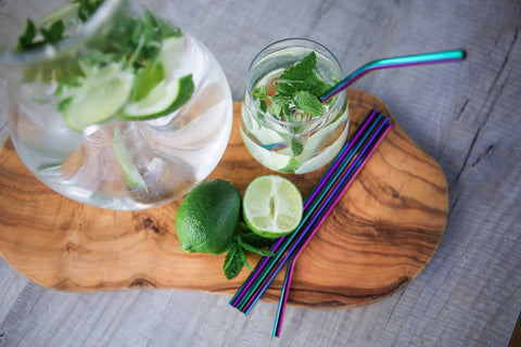 Reusable Stainless Steel Drinking Straws - Rainbow - 8 Pack