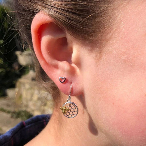 Sterling Silver Bee & Honeycomb Earrings