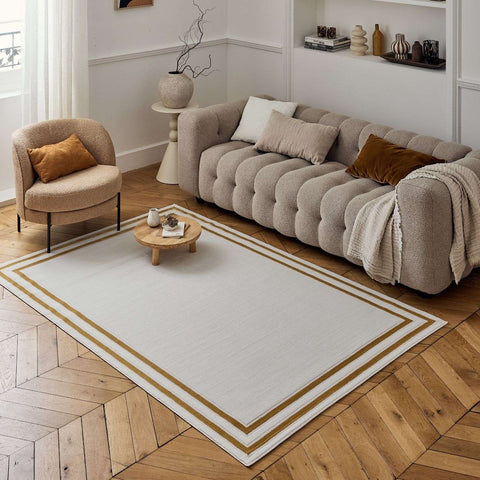 Tapis Carmel crème à bordure dorée | 6060