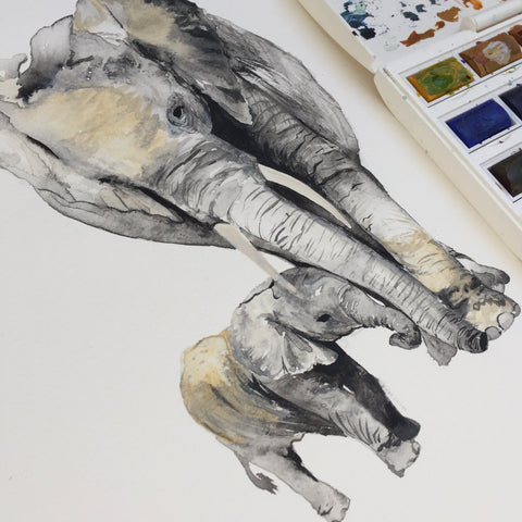 Elephants Hand Painted Greetings Card