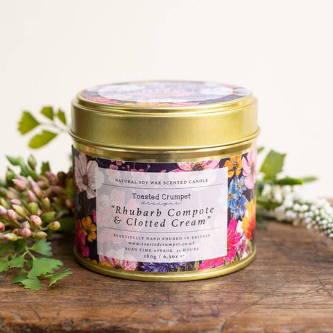 Rhubarb Compote & Clotted Cream Candle in a Matt Gold Tin