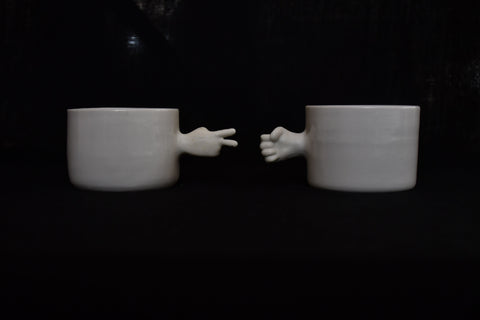 Gesture Ceramic Mug – Handmade Porcelain Coffee Cup (Rock-Paper- Scissors set)
