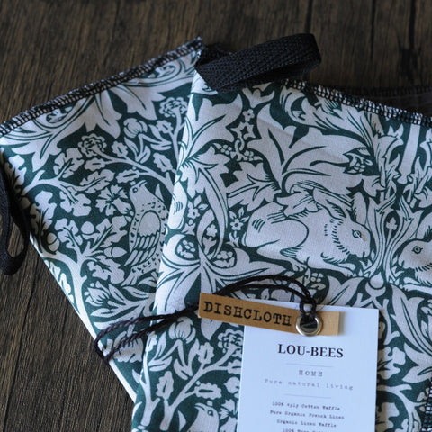 William Morris Brother Rabbit Forest Green Extra Strong 4 ply Dishcloth