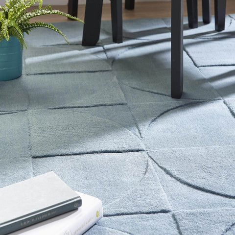 Tapis en Laine Géométrique Bleu Canard Penny