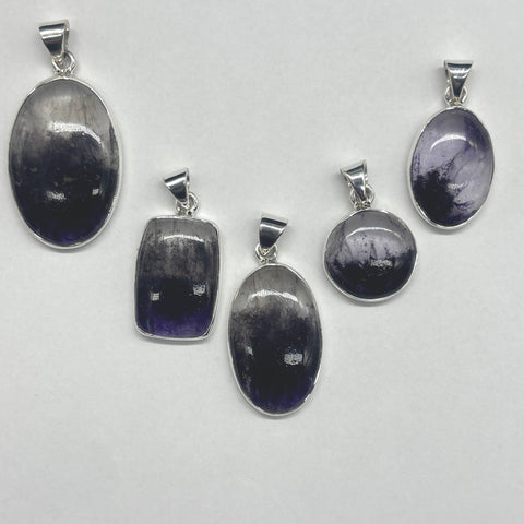 Genuine Blue John Fluorite Pendant set in sterling silver - 2 options
